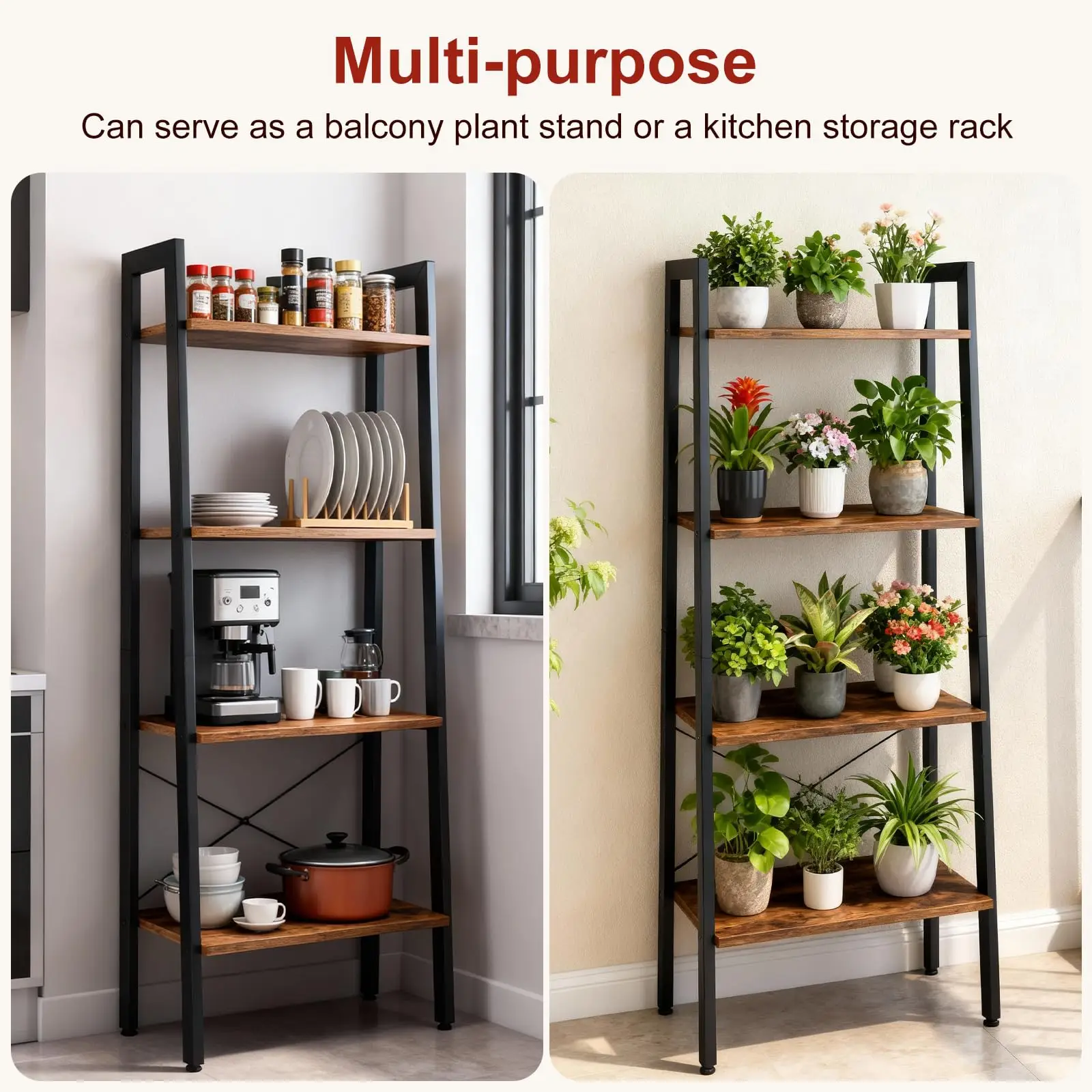 JHK 4-Tier Display Bookshelf Wooden Storage Standing Shelf Stable Frame Graduated Shelves for Organized Display for Living Room - Image 3