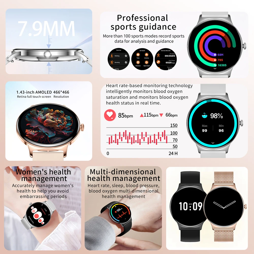 ChiBear Ultra Thin Fashion Smart Watch Women Screen Always Display Time Sports Bracelet Bluetooth Call AMOLED Smartwatch Woman - Image 3