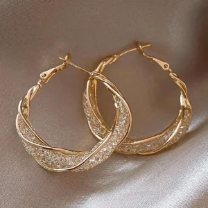 Gorgeous Intertwined Gold Color Hoop Earrings With Intricate Mesh Stylish Style Earrings For Women Party Gift Jewelry