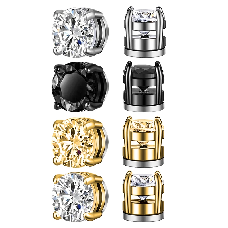 3 Pairs Crystal Strong Magnetic Ear Stud Clip Earrings for Men and Women Punk Round Zircon Magnet Earrings Non Piercing Jewelry - Image 9
