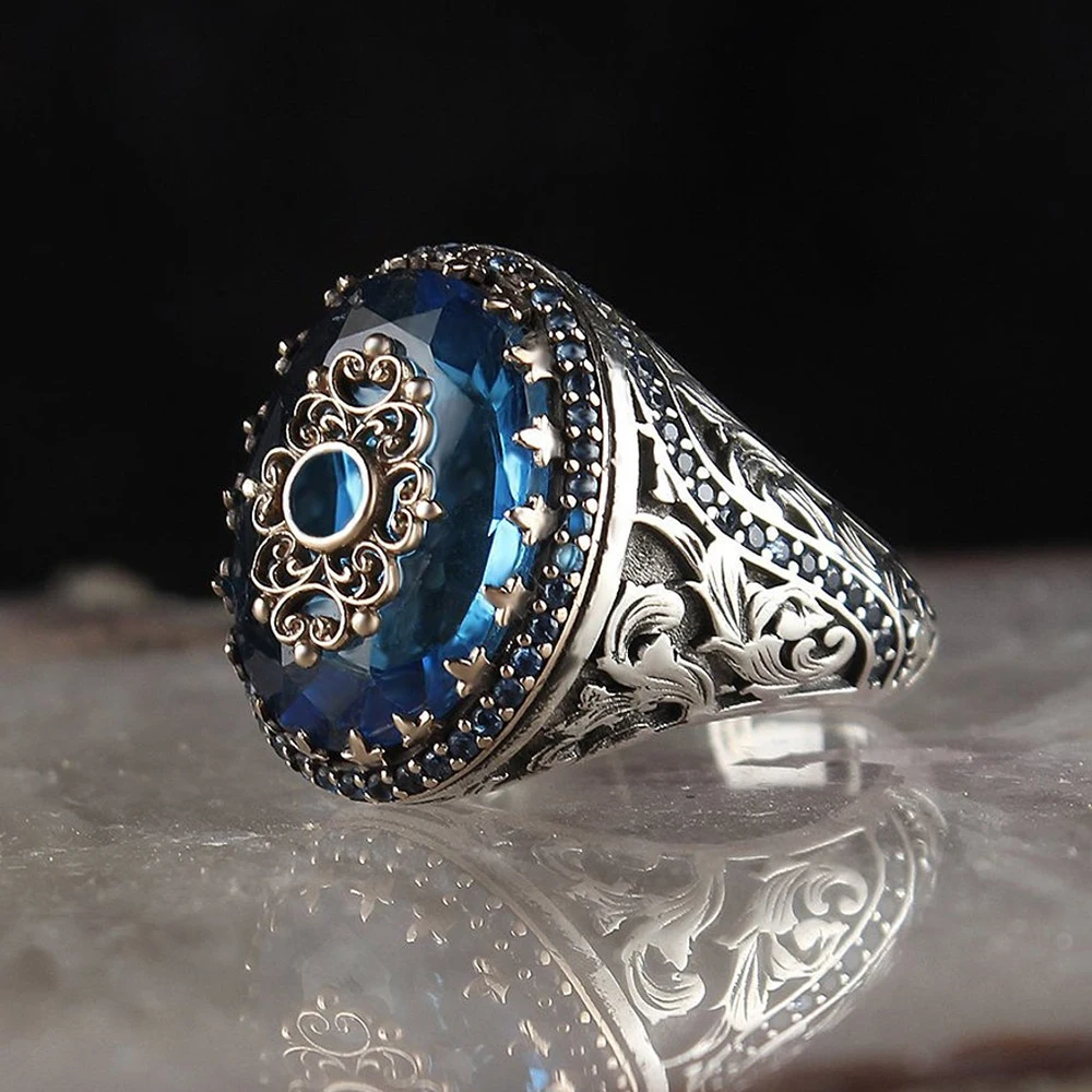Retro Handmade Turkish Ring For Men Vintage Double Swords Black Zircon Rings Punk 2023 Trendy Islamic Religious Muslim Jewelry - Image 5