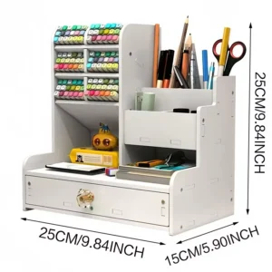 10-Compartment Metal Desk Organizer–Large Capacity Grid Pen Holder,Multi-Functional Stationery Storage Rack for Pens