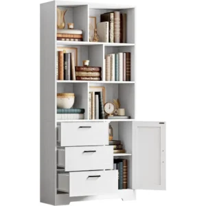 Tall Six Tier Bookcase with Doors Drawers and Open Cubes 70.9 Inch Storage Unit for Home Office Living Room