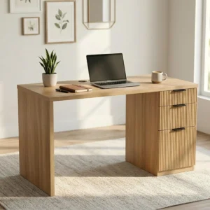 58" Executive Desk with Outlet, File Cabinet & 3 Drawers, Office Workstation Oak, Customized