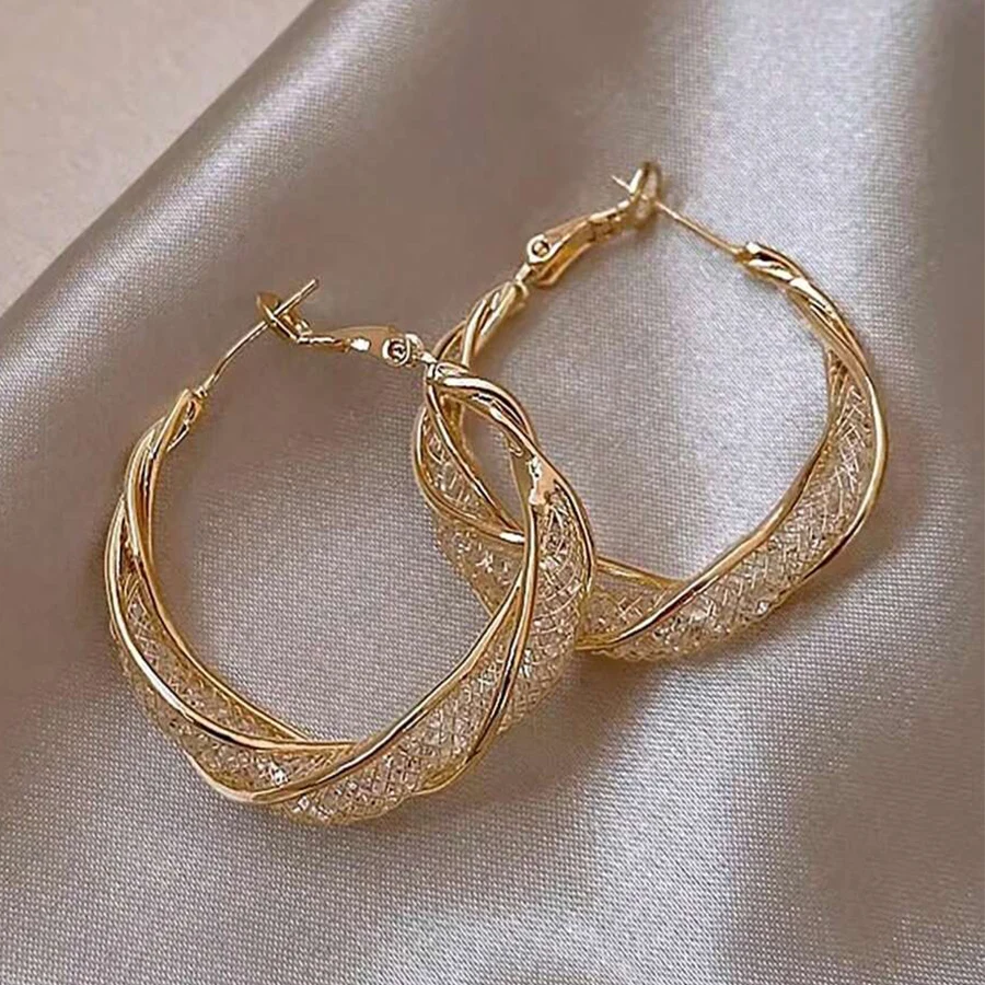 Gorgeous Intertwined Gold Color Hoop Earrings With Intricate Mesh Stylish Style Earrings For Women Party Gift Jewelry - Image 7