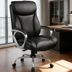 Ergonomic Office Chair with PU Leather, Adjustable Height, Swivel Tilt, Headrest and Armrests for Home Desk Comfort