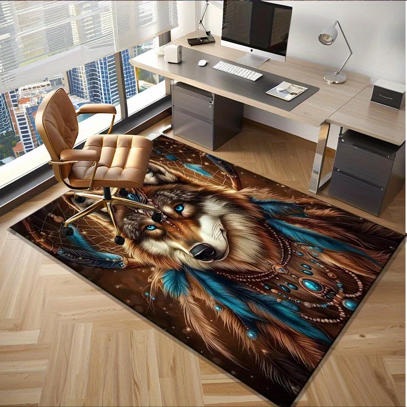 Office Chair Rug Bohemian Wolf Dreamcatcher Indoor Rug: A Unique Home Decor Gift for Friends and Family Indoor mat - Image 3