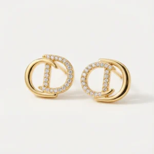 Minimalist Double D Rhinestone Earrings - Gold Plated Letter Stud Jewelry for Women Luxury Versatile Daily Accessories