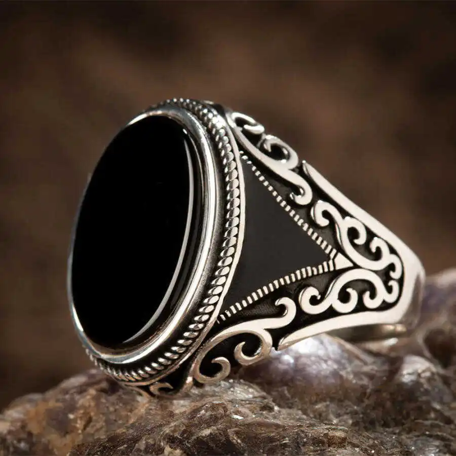 Retro Handmade Turkish Ring For Men Vintage Double Swords Black Zircon Rings Punk 2023 Trendy Islamic Religious Muslim Jewelry - Image 12