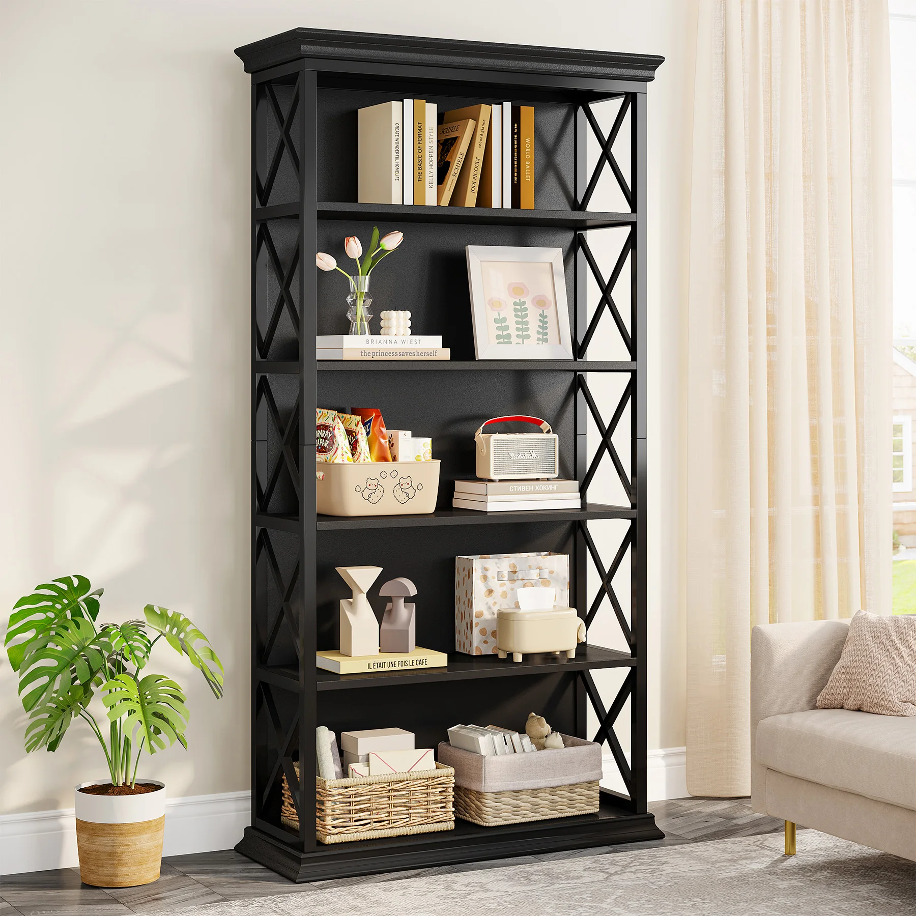 Tribesigns 6-Tier Bookcase, 71 Inches Industrial Bookshelves and Bookcases, Floor Standing 5 Shelf Display Storage Shelves - Image 7