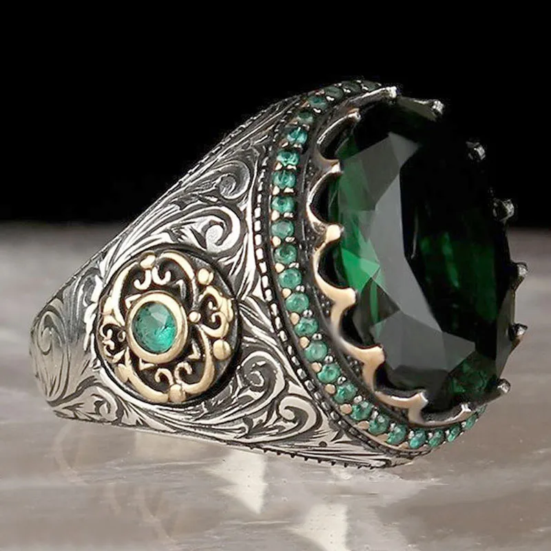 Retro Handmade Turkish Ring For Men Vintage Double Swords Black Zircon Rings Punk 2023 Trendy Islamic Religious Muslim Jewelry - Image 8