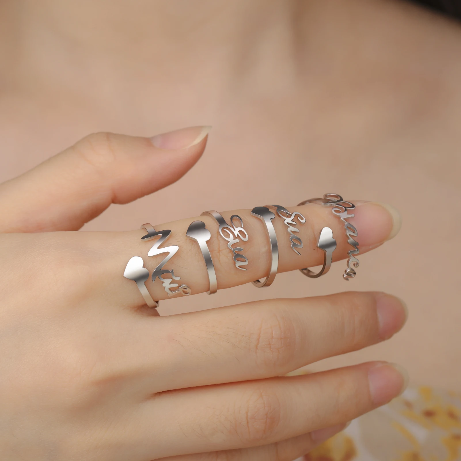 Custom Double First Name Finger Ring For Women Men Personalized Couple Family Gift Gold Color Stainless Steel Metal Jewelry - Image 3