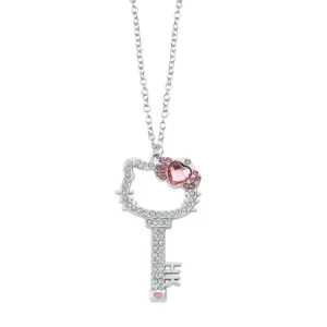 Kitty Cat Necklace Anime Pink Peach Heart Crystal Cat Key Pendant Jewelry Gift for Fans