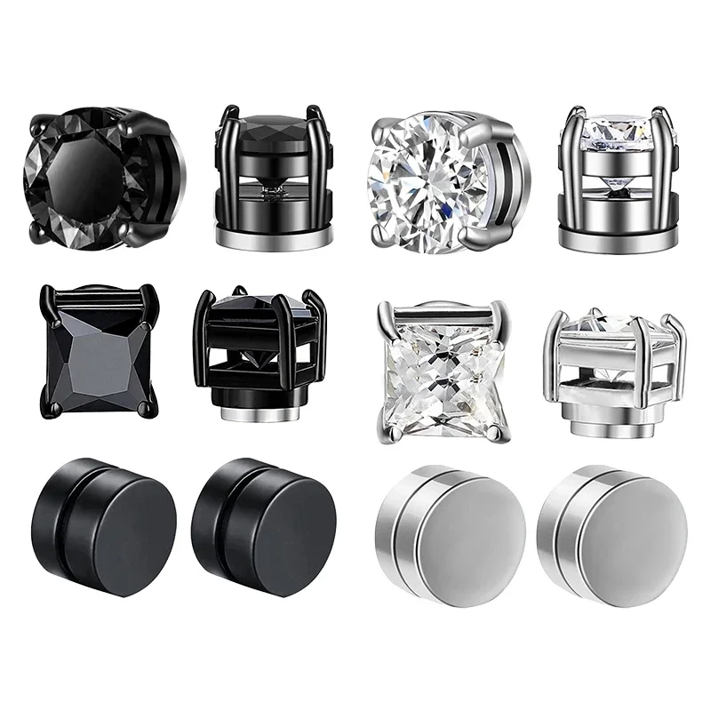 3 Pairs Crystal Strong Magnetic Ear Stud Clip Earrings for Men and Women Punk Round Zircon Magnet Earrings Non Piercing Jewelry - Image 11