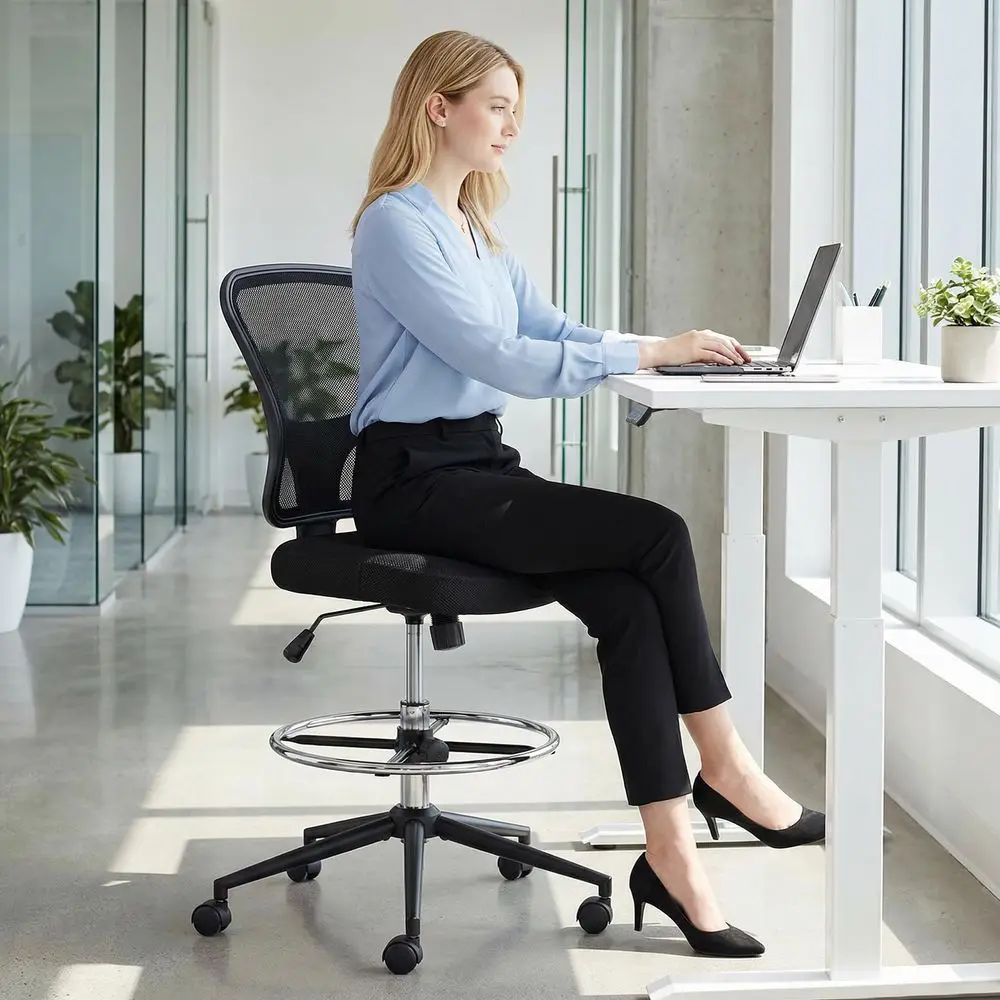 Drafting Chair Tall Office Chair Adjustable Height High Back Ergonomic Desk Chair Drafting Stool Rolling Bar Stools Chairs with - Image 6
