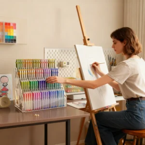 1Pc Pen Holder Organizer, Large Capacity Acrylic Storage Rack, Paintbrush Compartment Organizer, Suitable for Paintbrushes, Pencils, Markers, Suitable for Home, Office, School, Durable Design, Essential for Office Supplies and Craft Enthusiasts