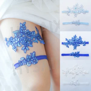 Wedding Dress Pearl Bead Tablet Decoration 2Pcs Bride Leg Elastic Garter Women Thigh Bands Leg Stockings Ring White Blue