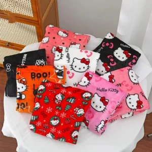 Sanrio Thicken Pajama Pants Hello Kitty Anime Home Flannel Soft Trousers Stretch Fabric Women Cute Cartoon Casual Warm Clothing