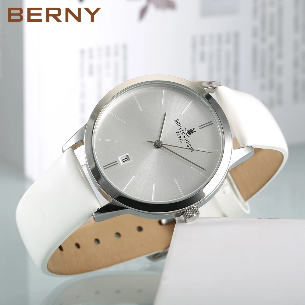 BERNY Women's Watch Japan Quartz Movement Ladies Calendar Window Leather Strap Wristwatch Clock for Woman Casual Waterproof - Image 2