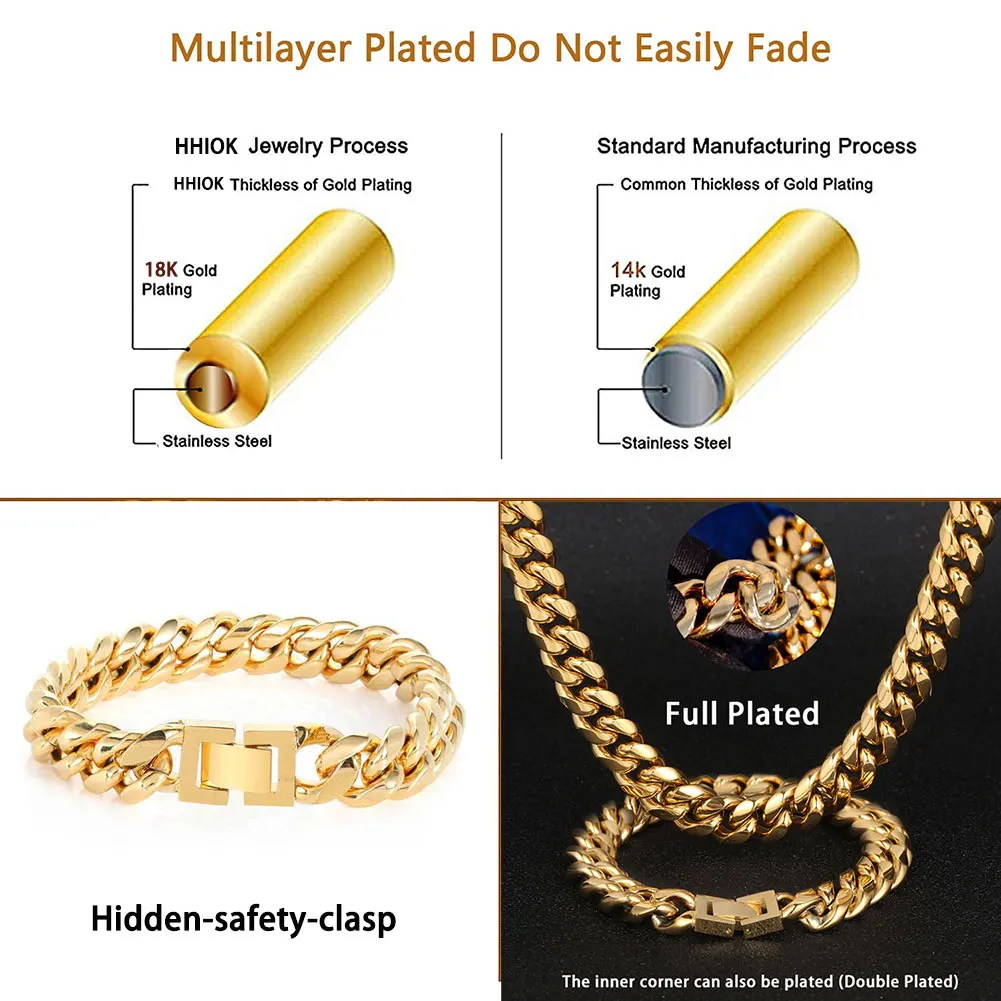 316L Stainless Steel Jewelry Man Necklace Gold Plated Curb Cuban Link Chain Friends Gift Drop Shipping - Image 4