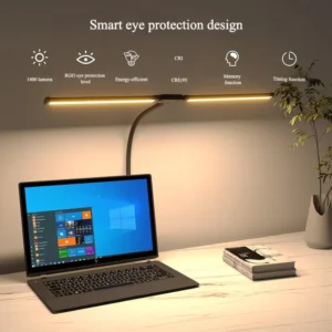 LED Desk Lamp for Home Office Eye-Caring Monitor TableLamp with Clamp Color Changing Dimmable with Flexible Gooseneck DoubleHead