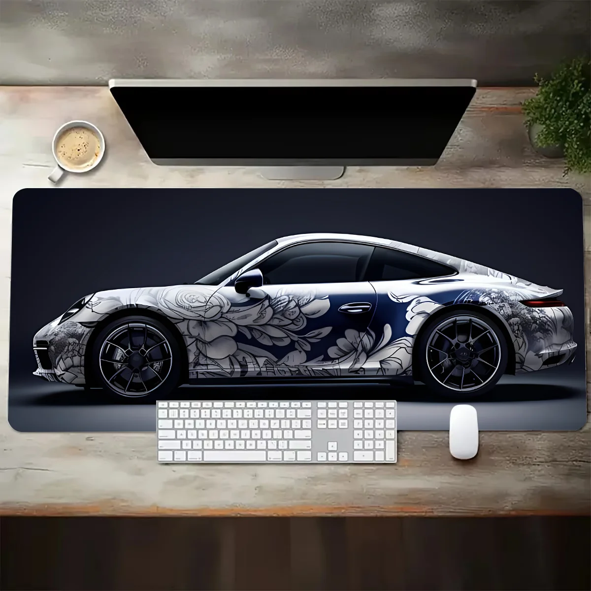 Large White Sports Car Design Gaming Mouse Pad Anti-Slip Rubber Base Extended Desk Mat for Gamer Office Use Computer Accessories - Image 10