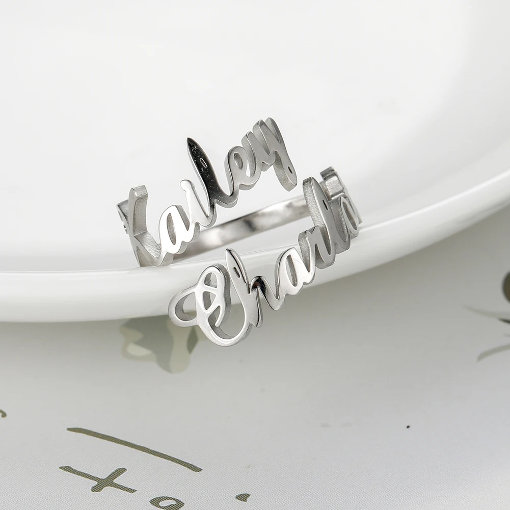 Custom Double First Name Finger Ring For Women Men Personalized Couple Family Gift Gold Color Stainless Steel Metal Jewelry - Image 7