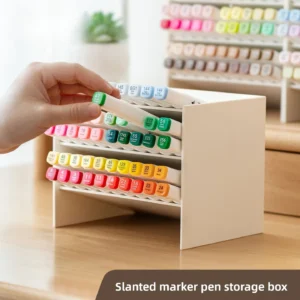 Desktop Organizer Box Marker Stationery Tiered Slanted Insert Storage Rack Large Capacity Plastic Display Box for Students