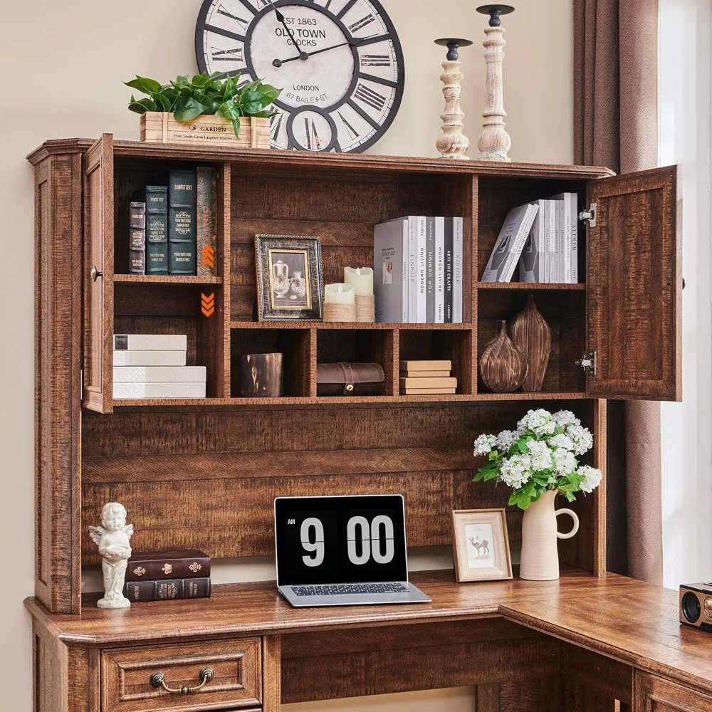 59" L Shaped Executive Desk with Hutch,Farmhouse Wood Computer Desk, Featuring Charging Station,File Drawer, Storage Cabinet,fo - Image 4