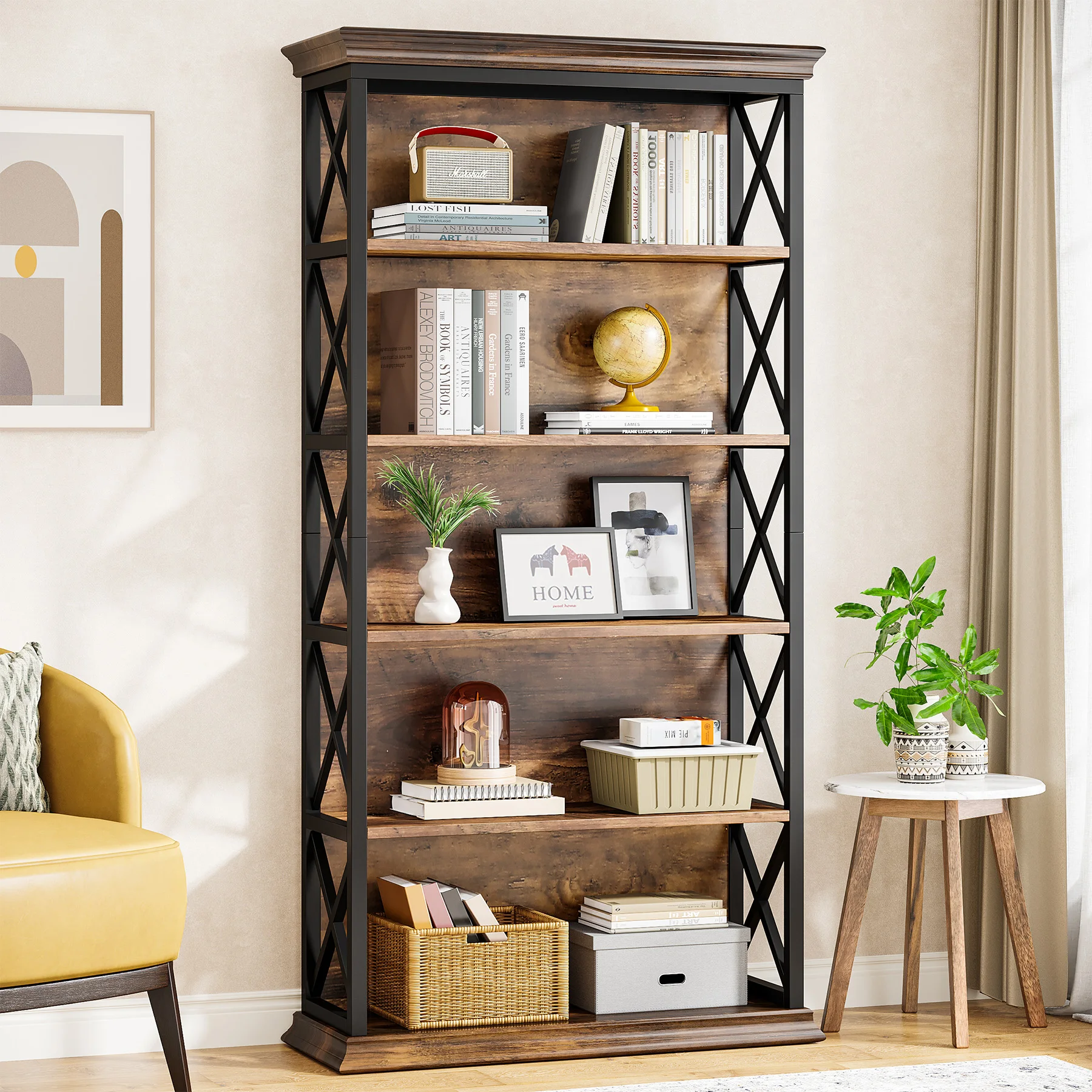 Tribesigns 6-Tier Bookcase, 71 Inches Industrial Bookshelves and Bookcases, Floor Standing 5 Shelf Display Storage Shelves - Image 8