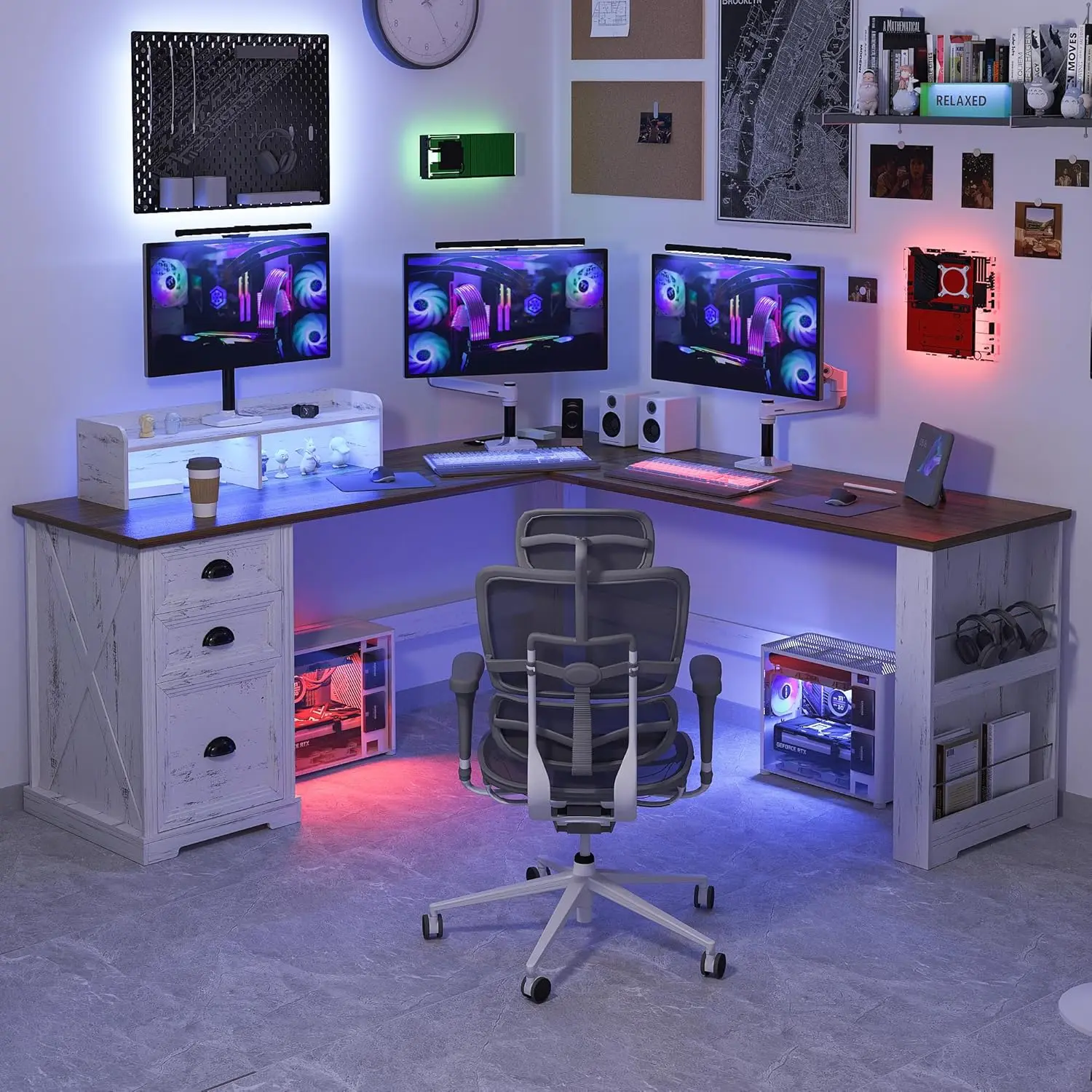 L Shaped Desk with LED Lights 59in Corner Computer Desk with Drawer & Power Outlets for Home Office Gaming, Customized - Image 4