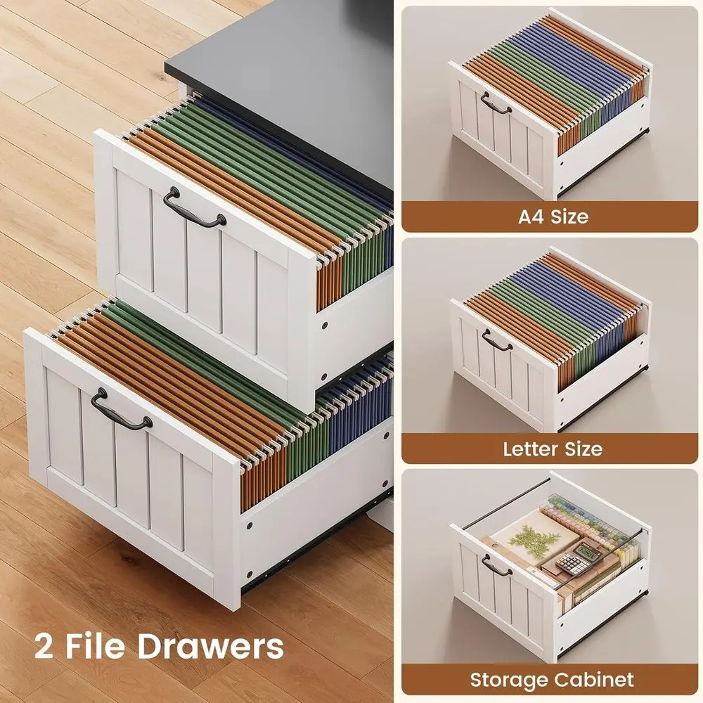 63-inch L-Shaped Desk with Drawers, Office Desk with File Storage, Wooden Computer Desk with Storage, Home Office Desk with Moni - Image 3