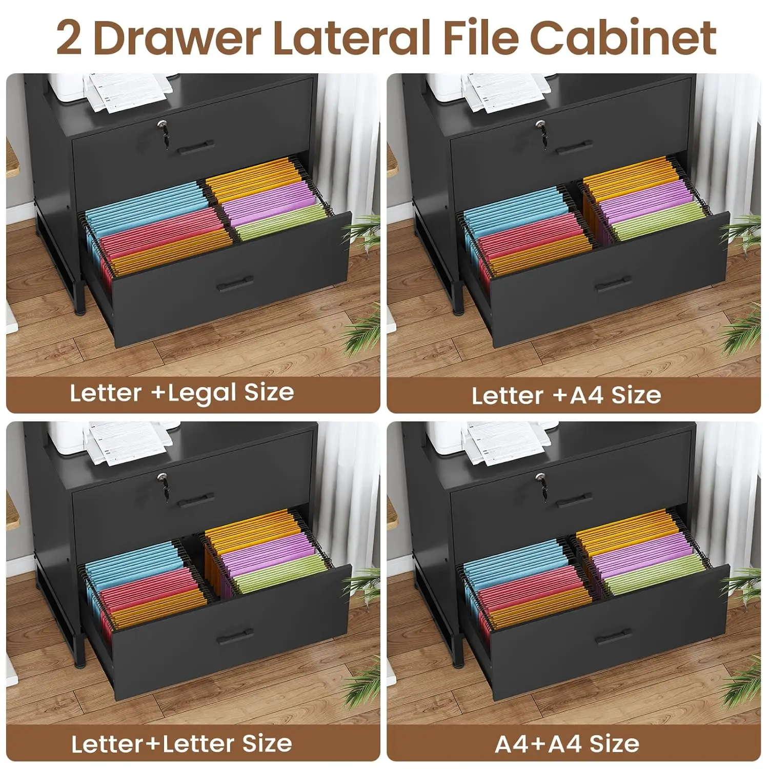 2 Drawer Wood File Cabinet with Lock And Charging Station Filing Cabinet for Letter Legal A4 Size Customized Office Furniture - Image 3