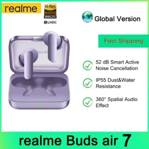 Global Version realme Buds Air 7 TWS Earphone 52dB Noise Cancellation 52 Hours Battery Life 12.4mm Bass Driver LHDC 5.0 IP55