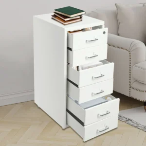 6 Drawer File Cabinet with Lock, Vertical Filing Storage Cabinets with Wheels Metal Rolling Organizer for Home Office Study