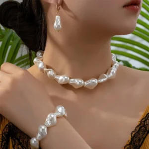 3pcs Set Retro Fashion Irregular-shaped Pearl necklace for Women Wedding Bride Party Baroque Pearl Charms Jewelry Set Gifts