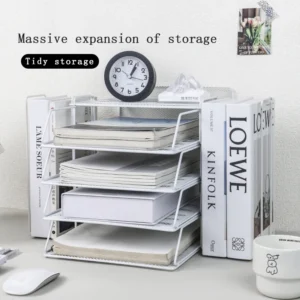 Desk storage and accessories, 4-tier paper trust tray storage box with file holder, desk storage office supplies, desk storge