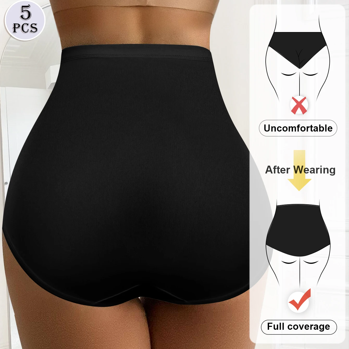 5 pcs Big Size High Waisted Tummy Tightening Ladies Panties Breathable Mesh Cross Hip Lifting Ice Silk Traceless Women's Panties - Image 2