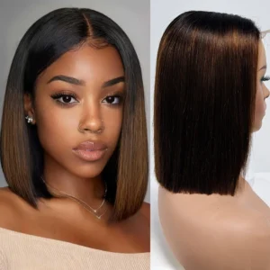 100% Remy Human Hair Bob Straight Glueless Lace Clousre Wigs Pre Plucked 300% Density Ombre Bone Straight 5x5 HD Lace Front Wigs