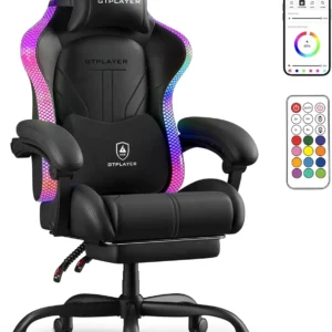 Ergonomic Gaming Chair with RGB LED Lights, High Back, Footrest & Reclining for Office Use