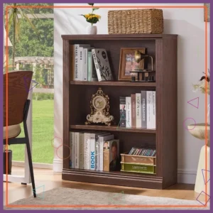 43" Walnut Tall Bookshelf, Adjustable Shelves, Farmhouse Bookcase for Living Room Office Storage