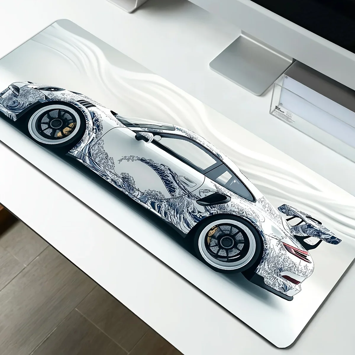 Large White Sports Car Design Gaming Mouse Pad Anti-Slip Rubber Base Extended Desk Mat for Gamer Office Use Computer Accessories - Image 2
