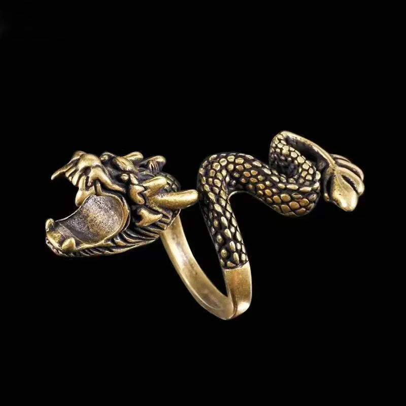 Vintage Personality Gold-Plated Cigarette Holder Ring of Cigarette Holder Bracket Chinese Dragon Rings for Men Party Jewelry - Image 2