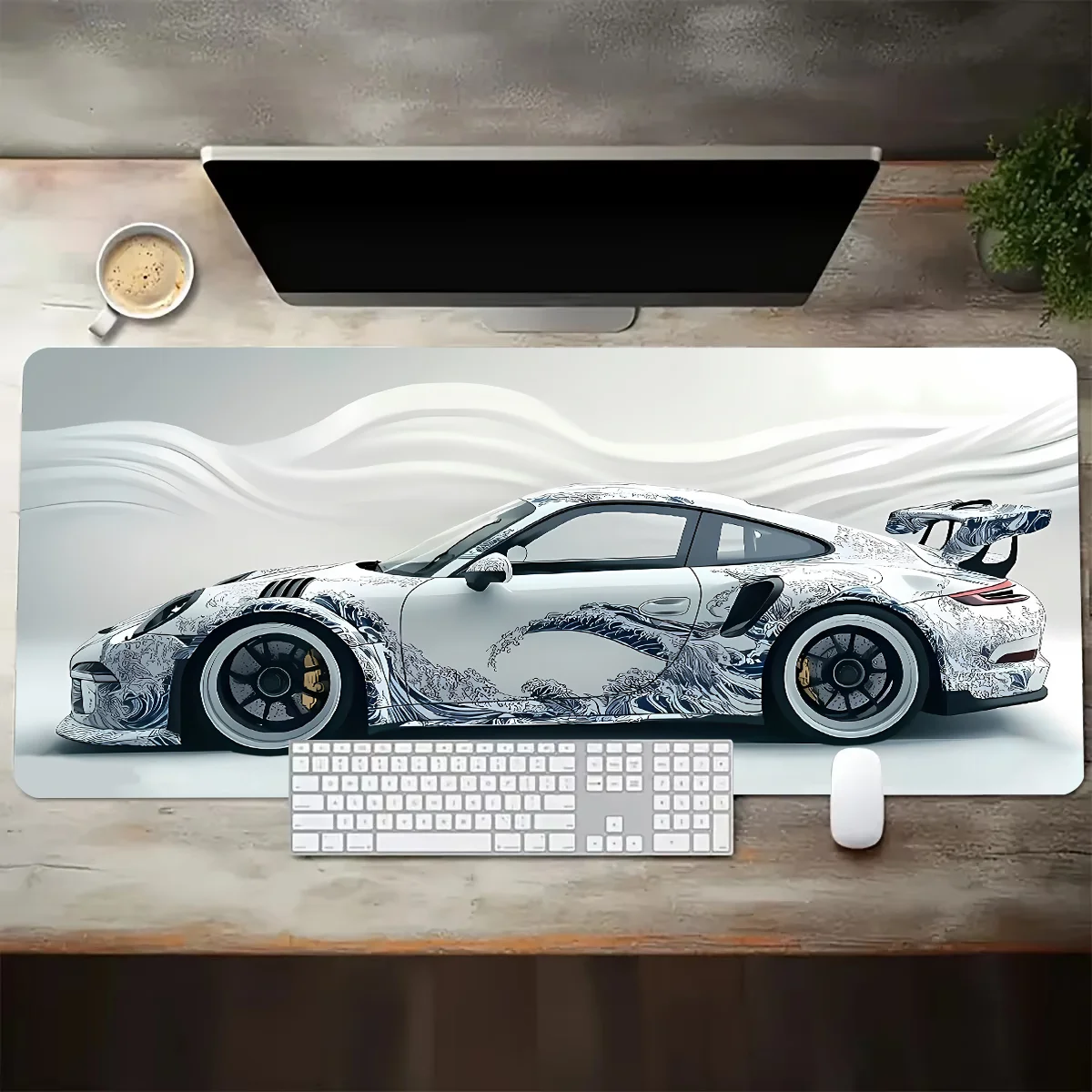 Large White Sports Car Design Gaming Mouse Pad Anti-Slip Rubber Base Extended Desk Mat for Gamer Office Use Computer Accessories - Image 11