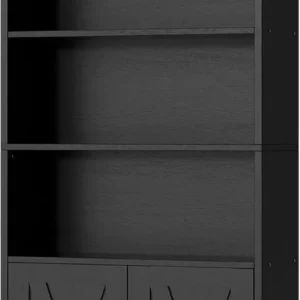 Industrial Bookcase with Doors, 6-Shelf Floor Standing Display Storage Shelves for Home Office Living Room, Black