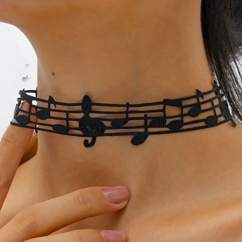 Handmade Black Short Necklace Featuring Unique Musical Note Design Women Jewelry for Fashionable Women and Music Lovers