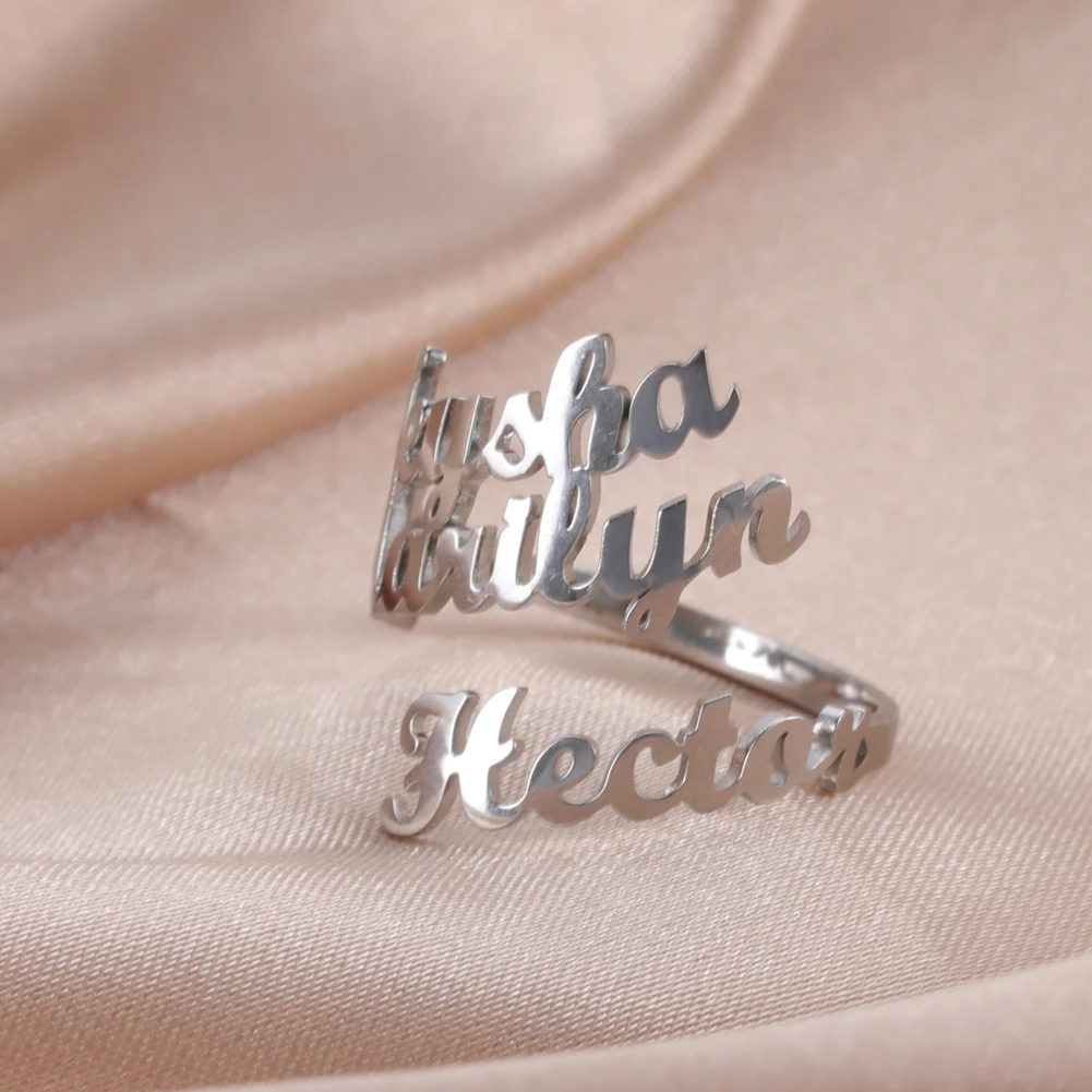 Custom Double First Name Finger Ring For Women Men Personalized Couple Family Gift Gold Color Stainless Steel Metal Jewelry - Image 8