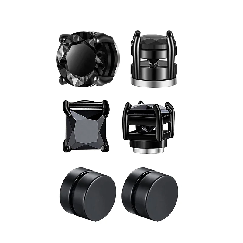 3 Pairs Crystal Strong Magnetic Ear Stud Clip Earrings for Men and Women Punk Round Zircon Magnet Earrings Non Piercing Jewelry - Image 8