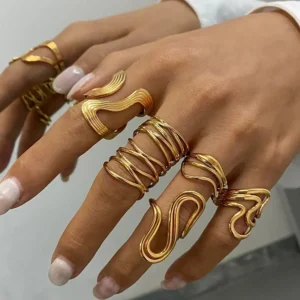 LATS Fashion Geometric Open Ring Stacked Irregular Ring for Women Party Festival Accessories