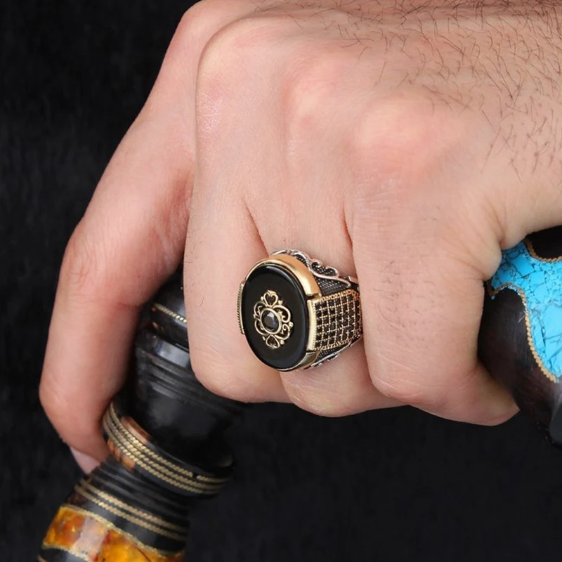 Retro Handmade Turkish Ring For Men Vintage Double Swords Black Zircon Rings Punk 2023 Trendy Islamic Religious Muslim Jewelry - Image 3